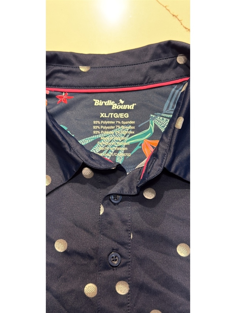 Birdie Bound Polo Shirt Men XL Blue Golf Ball Print Stretch Performance